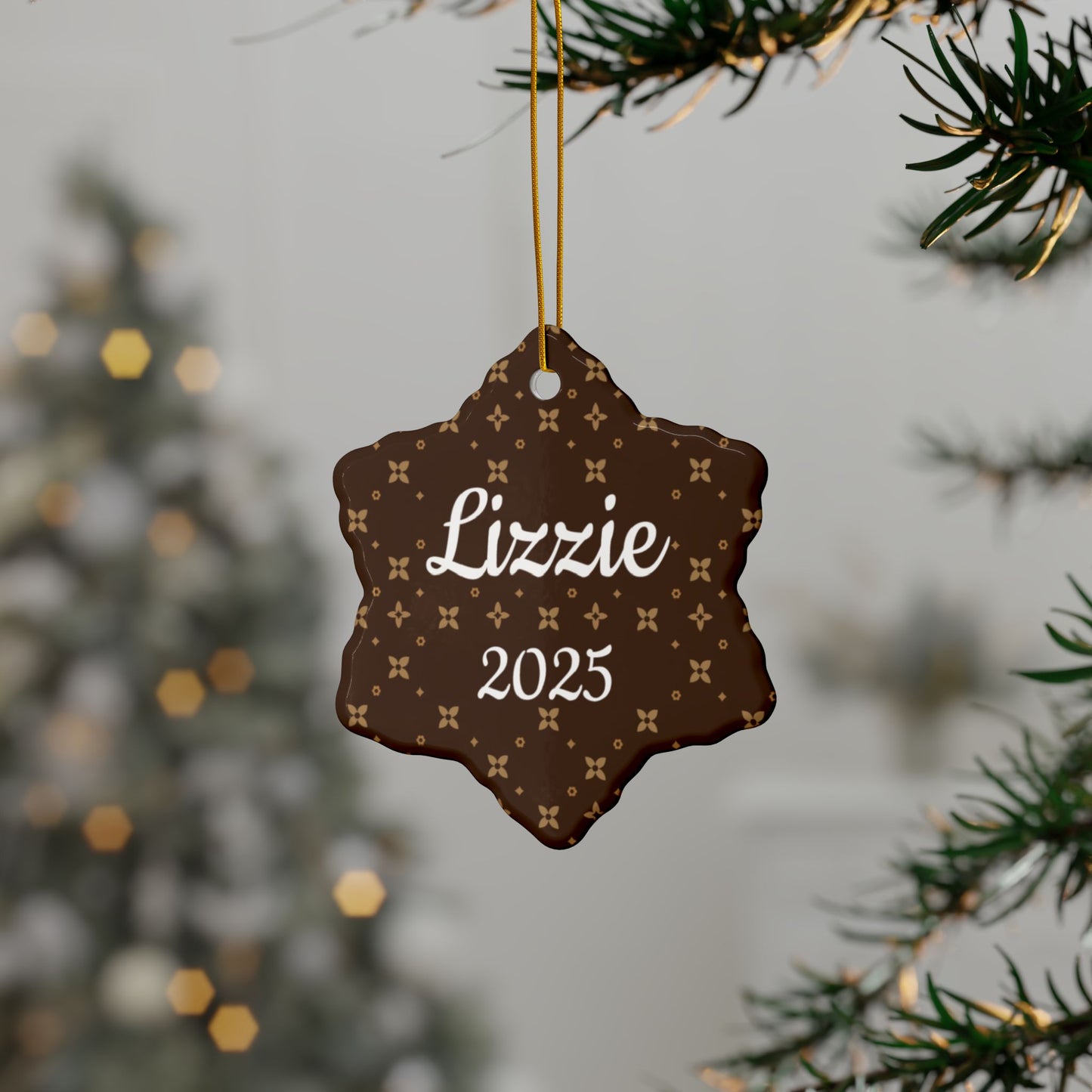 Personalized Ceramic Christmas Ornament | Chic Sablette Pattern | 2025 | 4 Shape Options