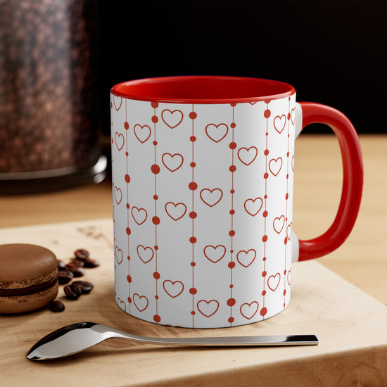 Heart & Line Ceramic Mug | Red Handle + Interior