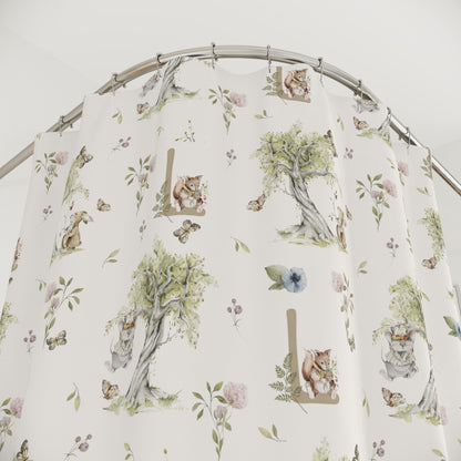 Petits Animaux | Bunny and Mouse Shower Curtain | Personalized Initial Monogram - Tresor Valeur
