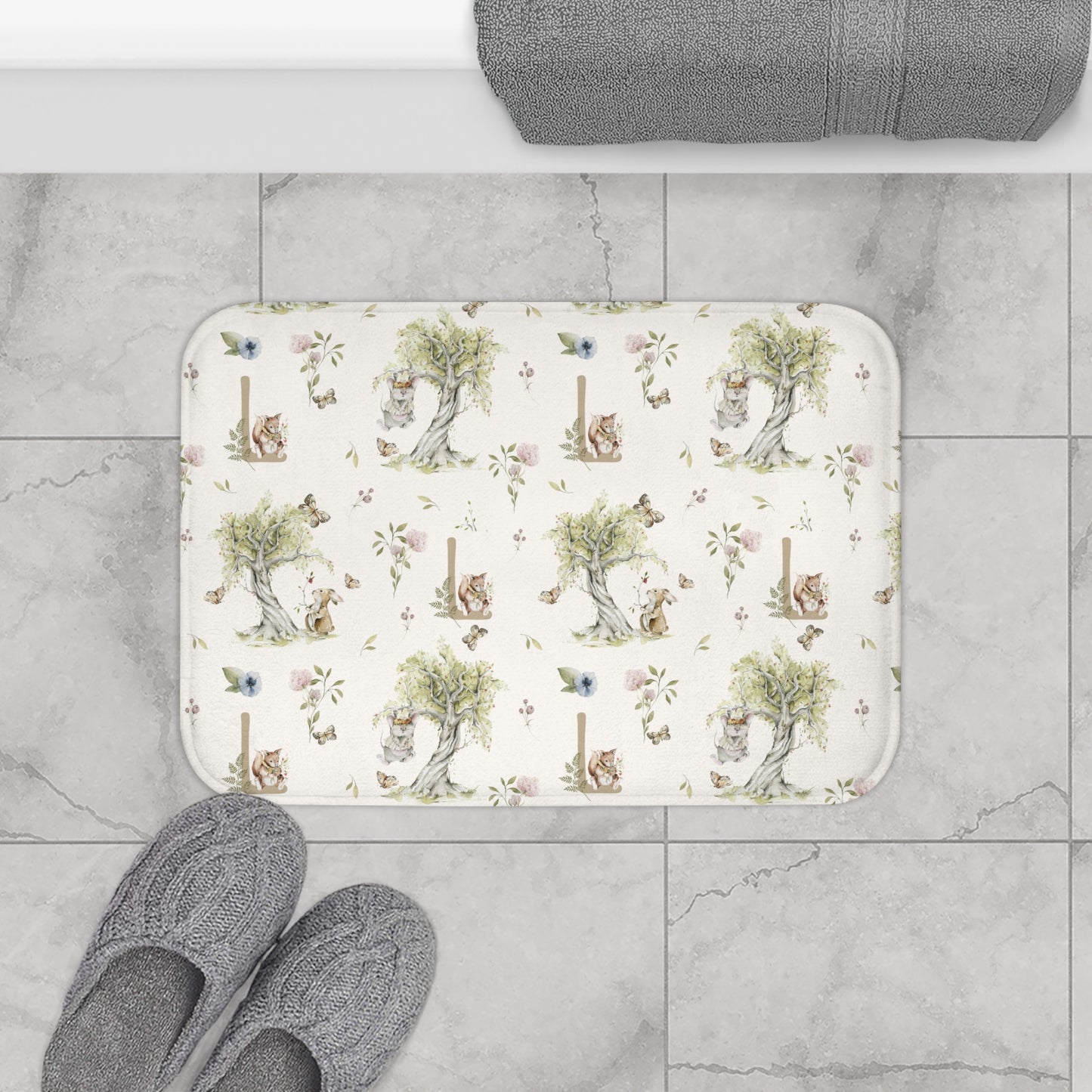 Petits Animaux | Bunny & Mouse Bath Mat | Personalized Initial Monogram - Tresor Valeur