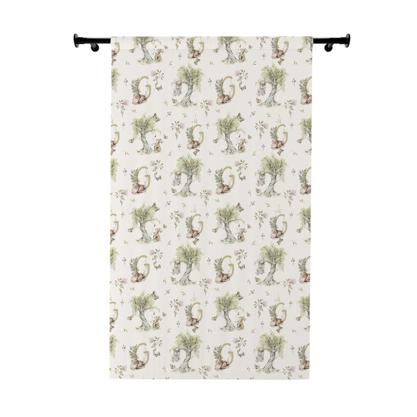 Petits Animaux | Bunny & Mouse Blackout Single Panel Curtain | Personalized Initial Monogram - Tresor Valeur