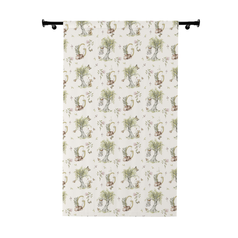 Petits Animaux | Bunny & Mouse Blackout Single Panel Curtain | Personalized Initial Monogram - Tresor Valeur