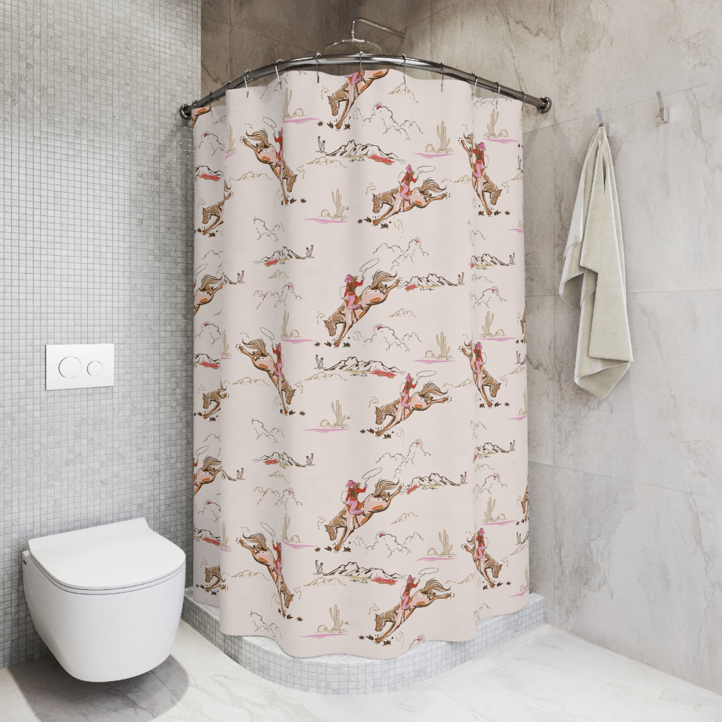 Cowgirl Bucking Bronco Shower Curtain | Pink Western Bath Decor | 71" × 74" | Urban Cowgirl Collection