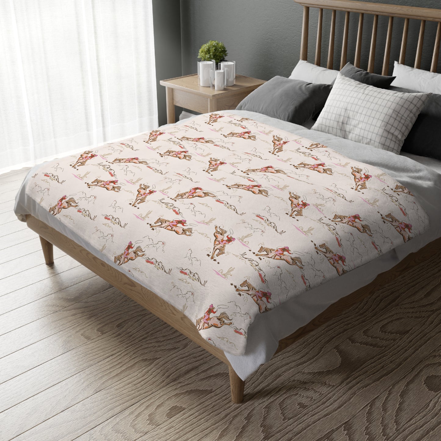 Retro Rodeo Cowgirl Throw Blanket | Velveteen | 3 Sizes