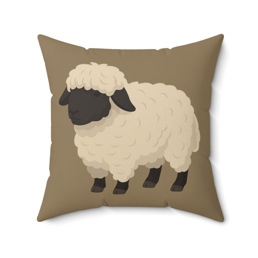 Pillow with a sheep design on a brown background