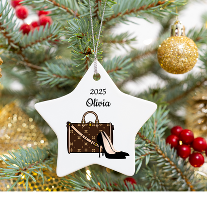 Personalized Ceramic Christmas Ornament | Shoes & Purse or Purse Only | 2025 | 4 Shape Options