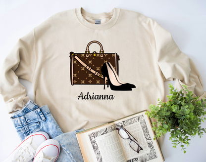 Sablette Pattern Shoes and Purse Personalizable Sweatshirt