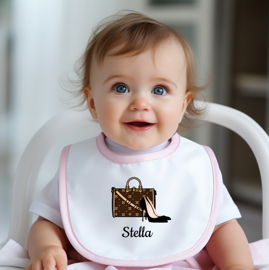 Chic Baby Bib | Shoes & Purse or Purse Only | 100% Cotton | 5 Piping Colors