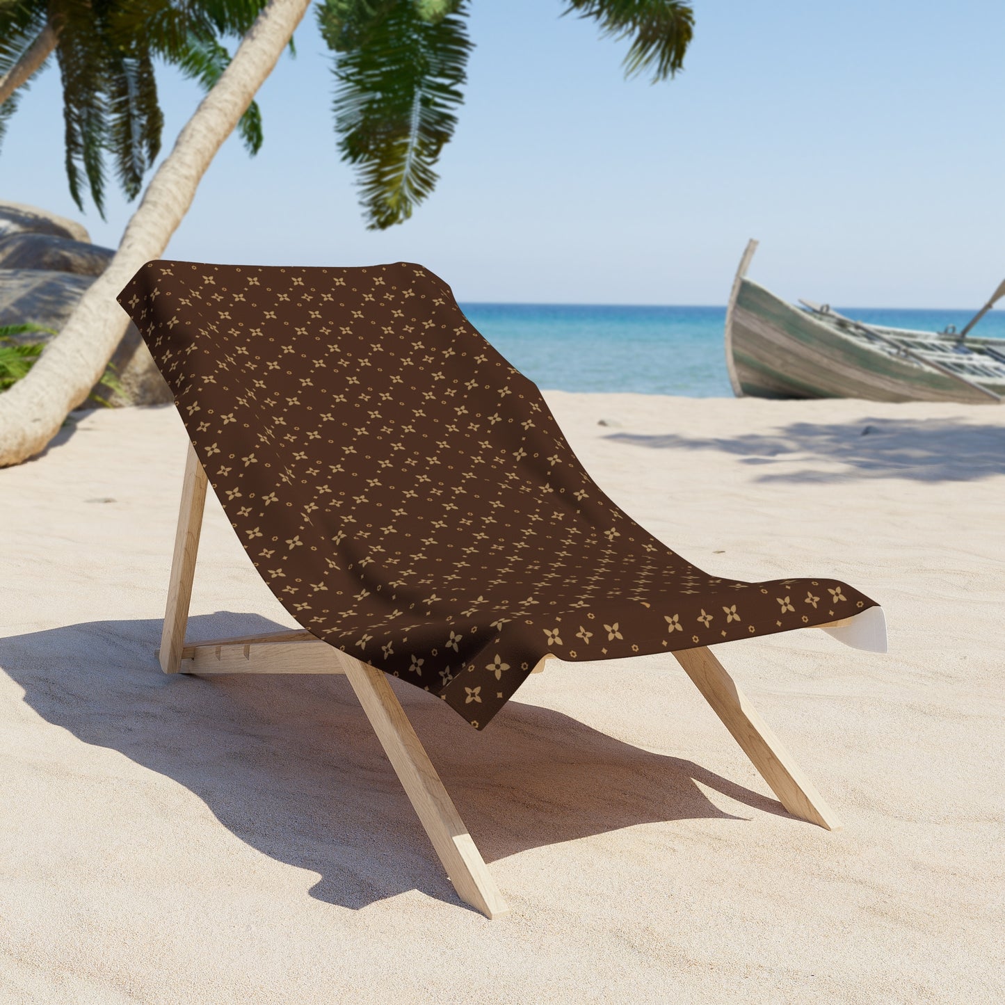 Toalla de playa estampada | Personalizable | Estampado Sablette en color visón marrón