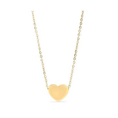 Gold heart-shaped pendant necklace on a white background