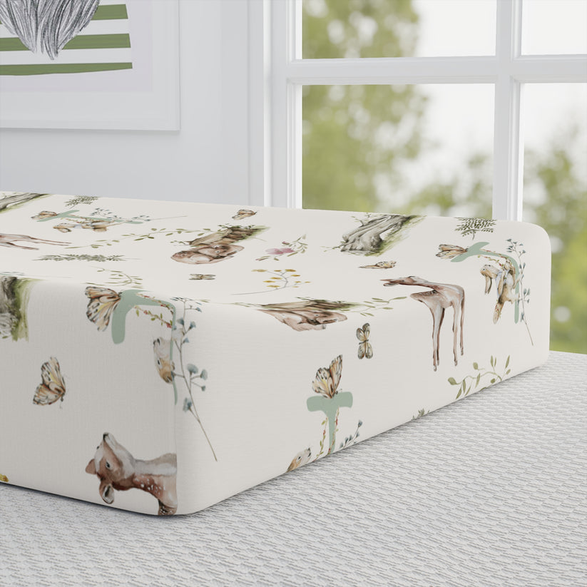 Petits Animaux | Meadow Deer Changing Pad Cover | Personalized Nursery Cover - Tresor Valeur