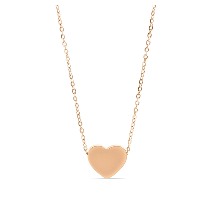 Rose gold heart-shaped pendant on a chain against a white background