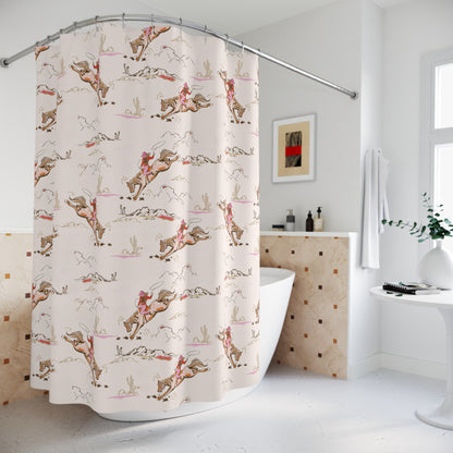 Cowgirl Bucking Bronco Shower Curtain | Pink Western Bath Decor | 71" × 74" | Urban Cowgirl Collection