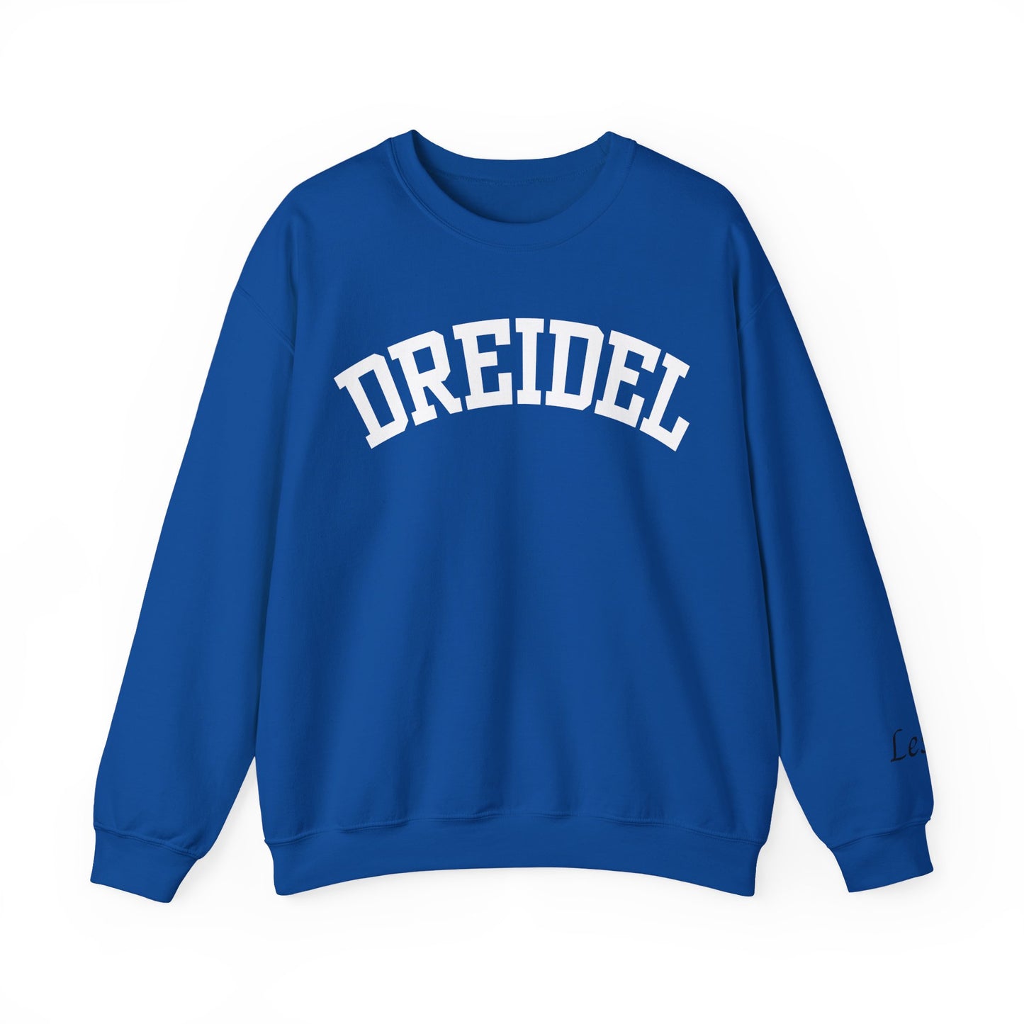 DREIDEL Collegiate Personalizable Sweatshirt | Custom Sleeve or Back | White, Gold & Blue