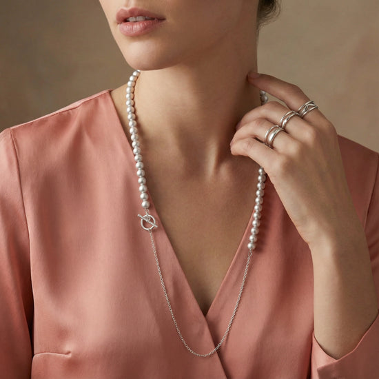 Silver Sphere Gradient Necklace | Sterling Silver Beaded Statement Necklace