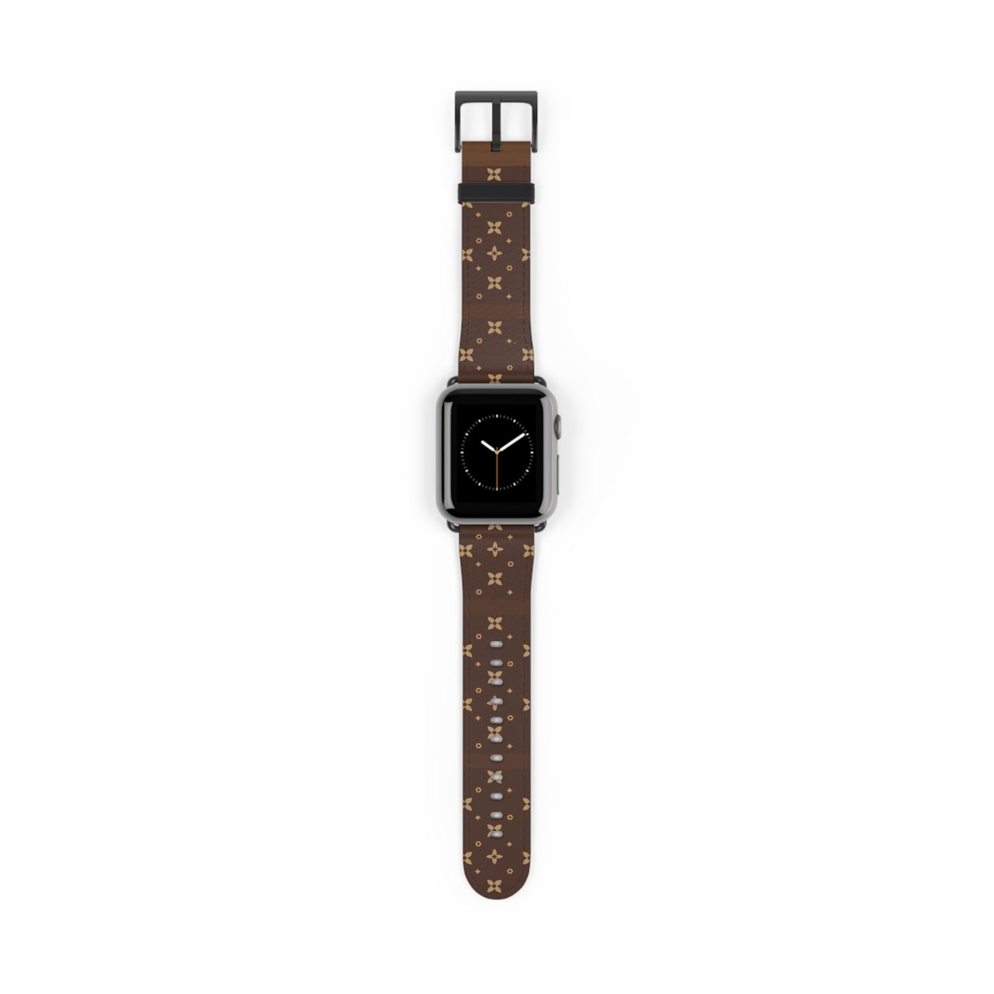 Smartwatch with a brown patterned strap on a white background