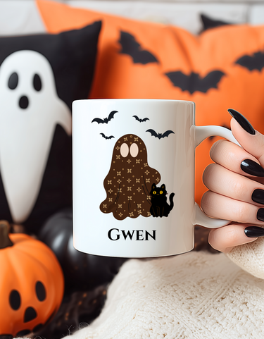 Halloween Spooky Chic Ghost Personalizable Mug | 11oz or 15oz | Tresor Valeur Exclusive