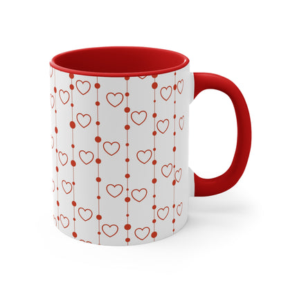 Heart & Line Ceramic Mug | Red Handle + Interior