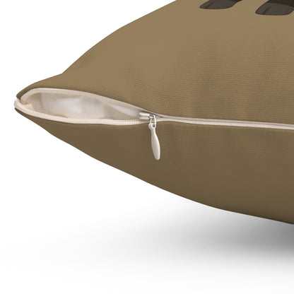 Brown pillow with a zipper on a white background