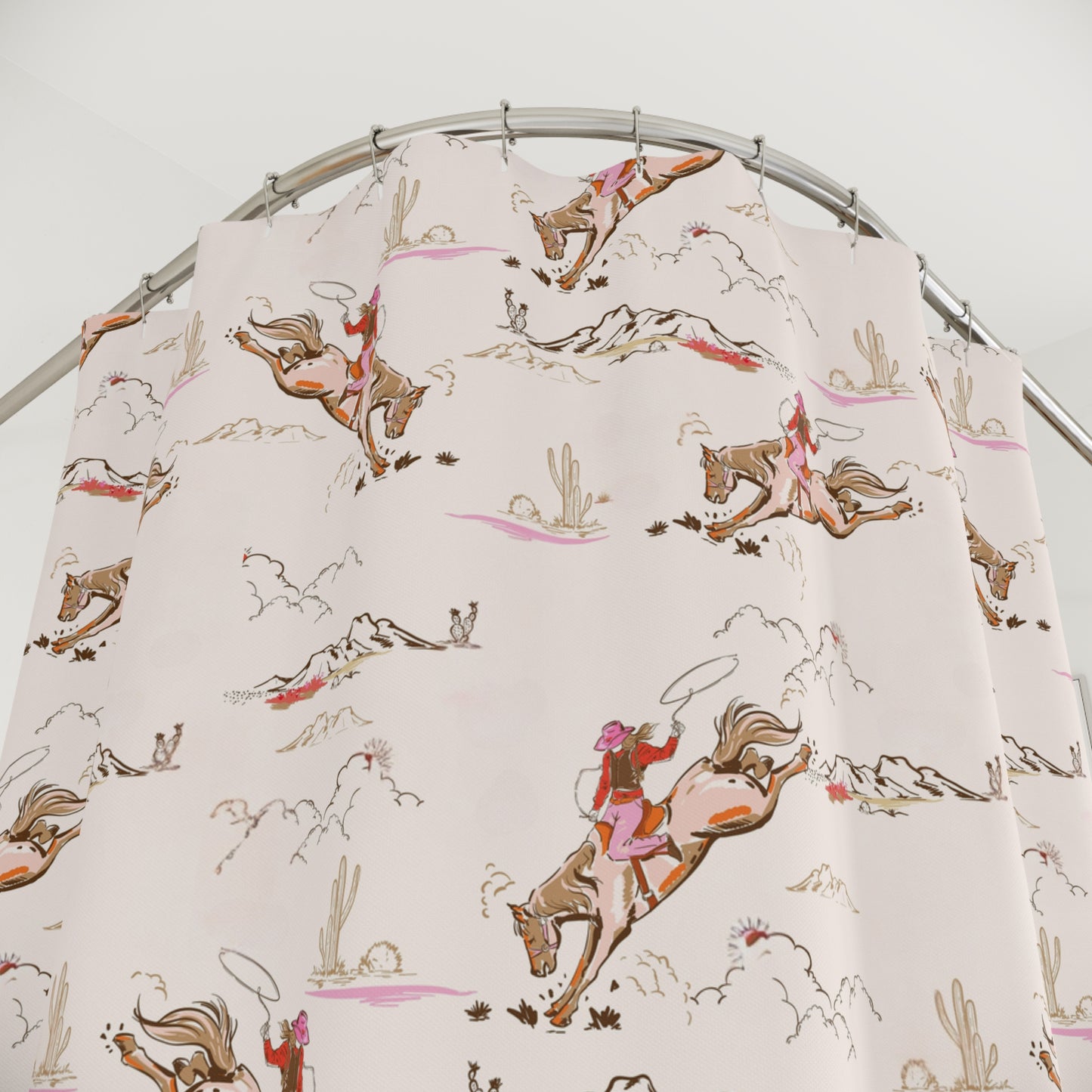 Cowgirl Bucking Bronco Shower Curtain | Pink Western Bath Decor | 71" × 74" | Urban Cowgirl Collection
