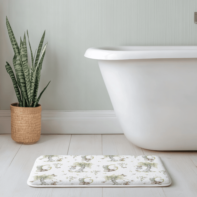 Petits Animaux | Bunny & Mouse Bath Mat | Personalized Initial Monogram - Tresor Valeur