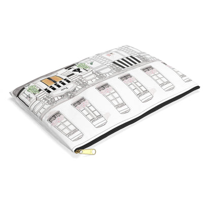 Bolsa de maquillaje parisina personalizada | Ilustración de boutique con avatar y nombre