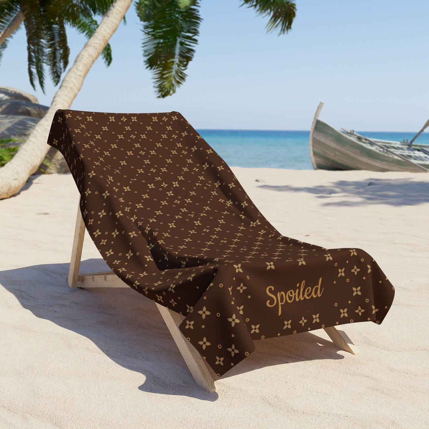 Toalla de playa estampada | Personalizable | Estampado Sablette en color visón marrón