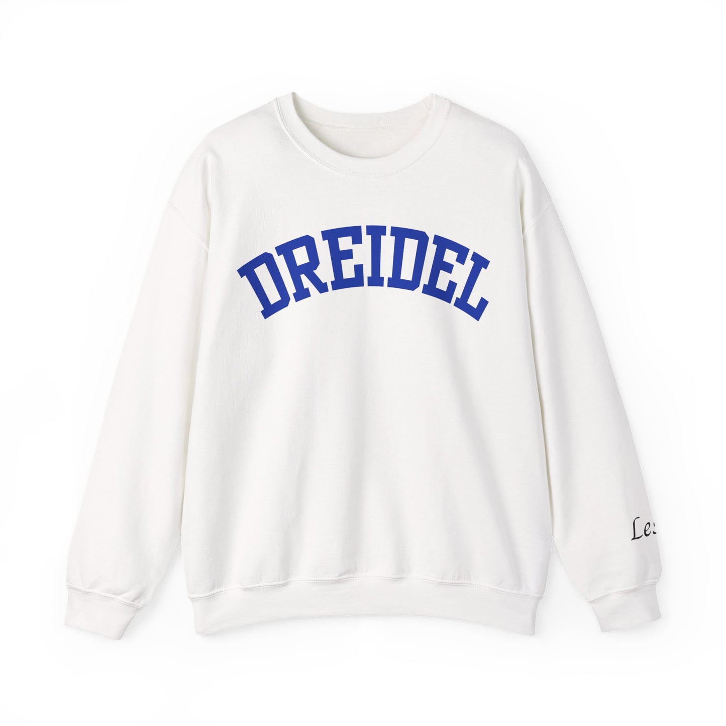 DREIDEL Collegiate Personalizable Sweatshirt | Custom Sleeve or Back | White, Gold & Blue