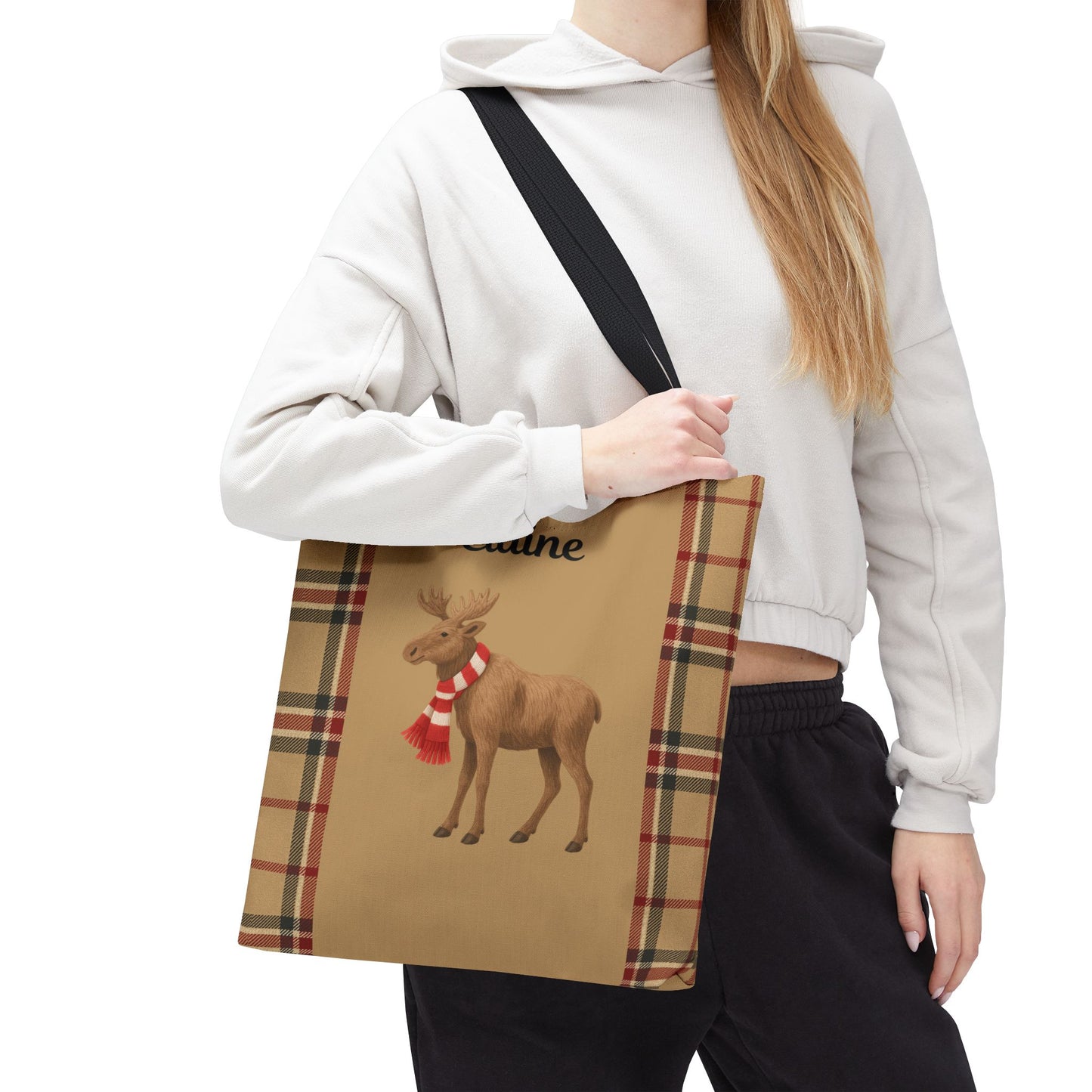 Moose Tartan Holiday Tote Bag | Personalizable