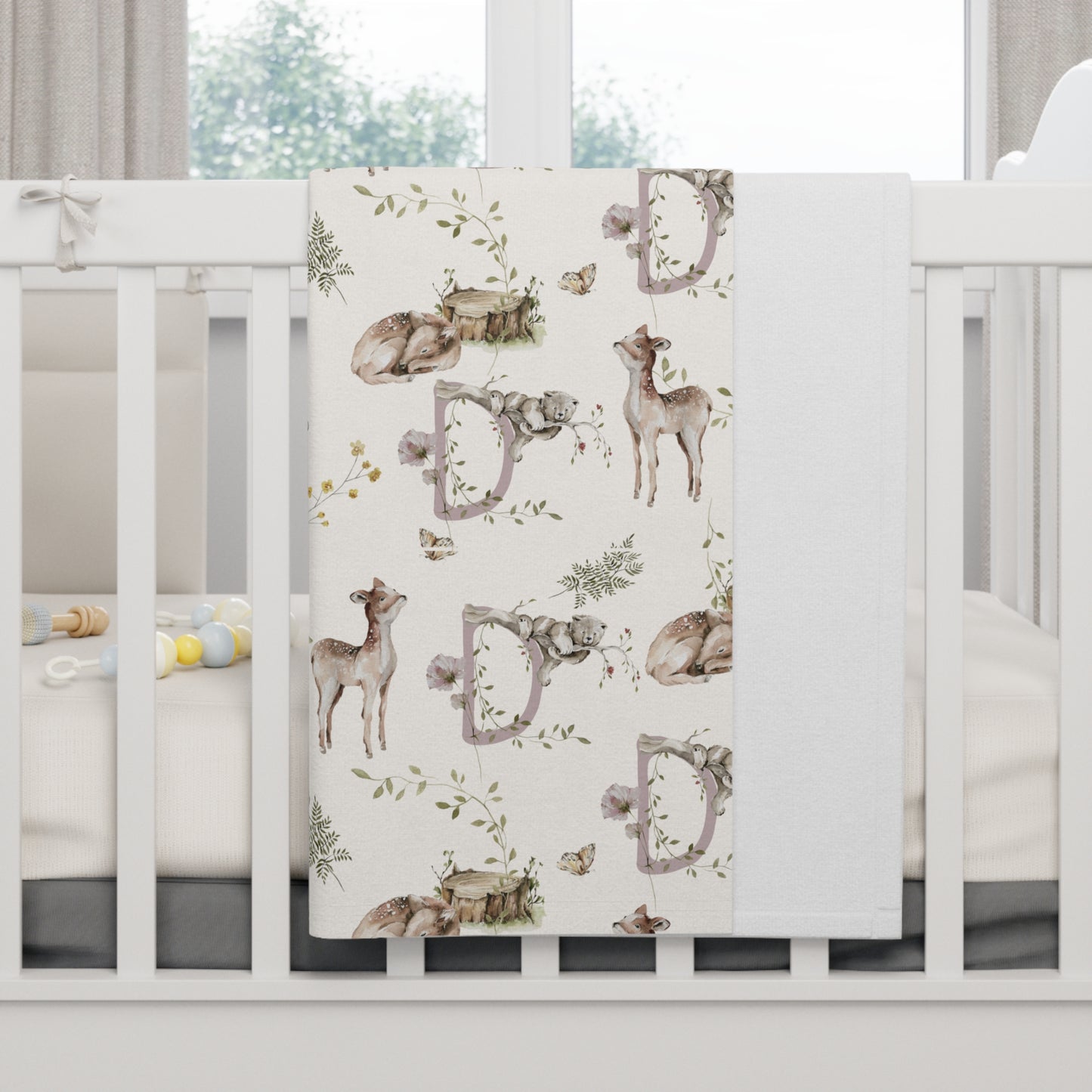 Petits Animaux | Meadow Deer Baby Blanket | Personalized Monogram Blanket - Tresor Valeur