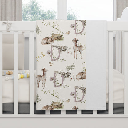 Petits Animaux | Meadow Deer Baby Blanket | Personalized Monogram Blanket - Tresor Valeur