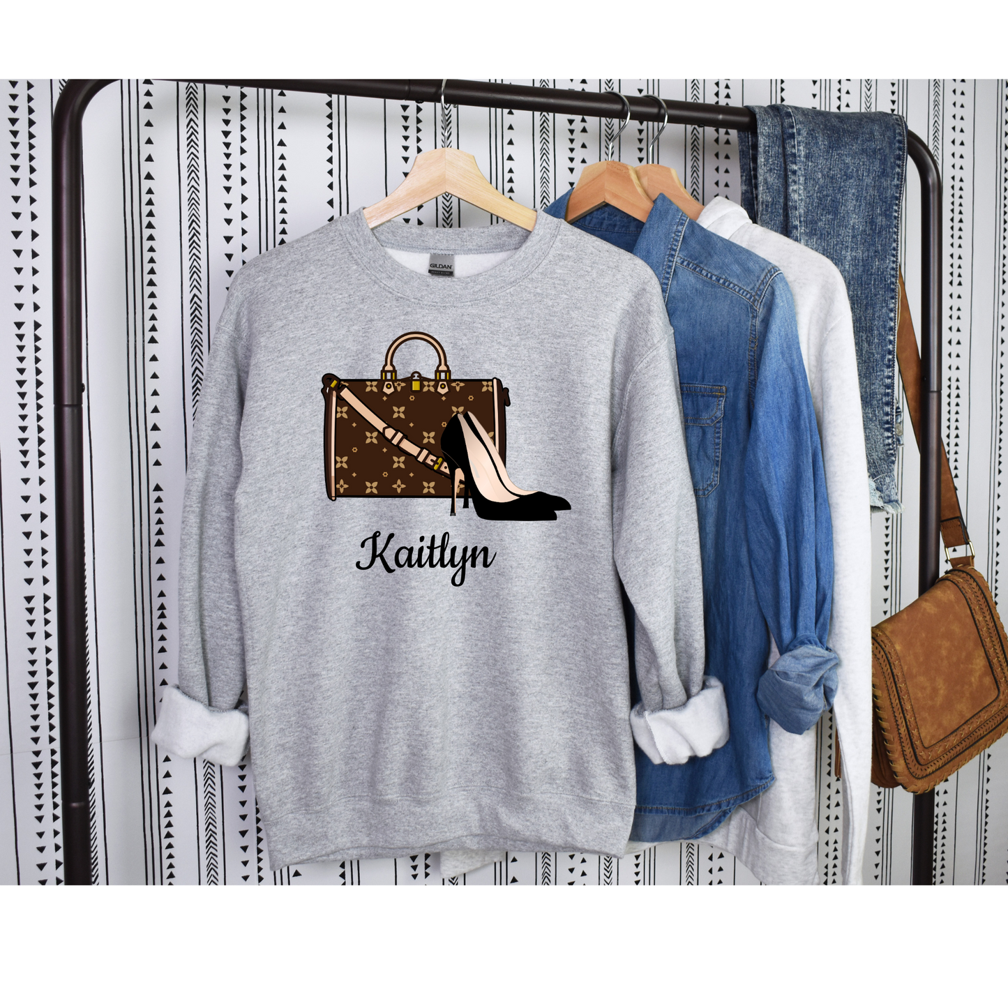 Sablette Pattern Shoes and Purse Personalizable Sweatshirt