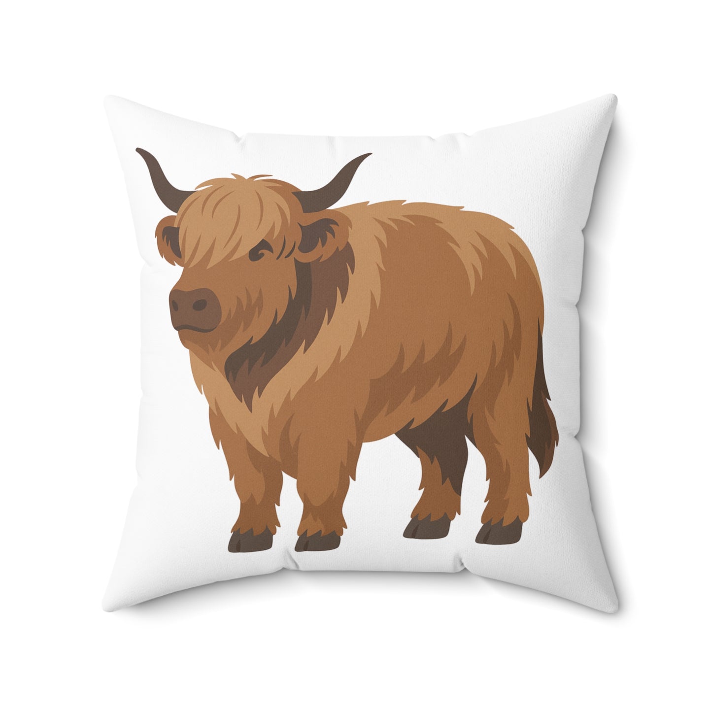Pillow with a brown highland cow design on a white background
