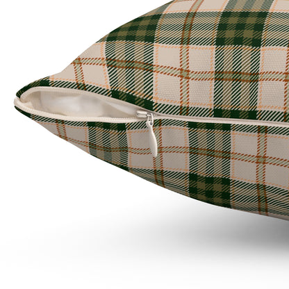 Plaid patterned pillow with a zipper on a white background