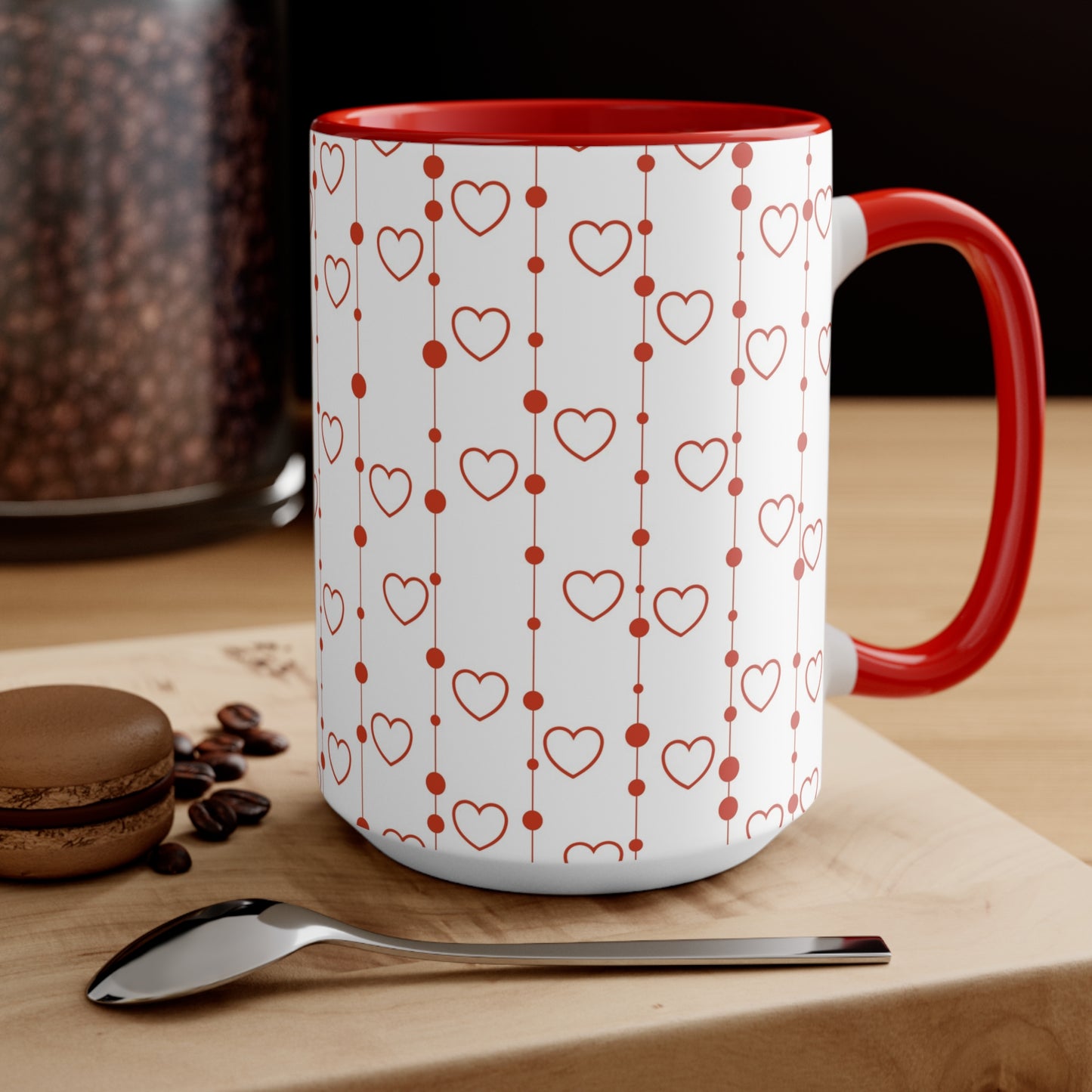 Heart & Line Ceramic Mug | Red Handle + Interior