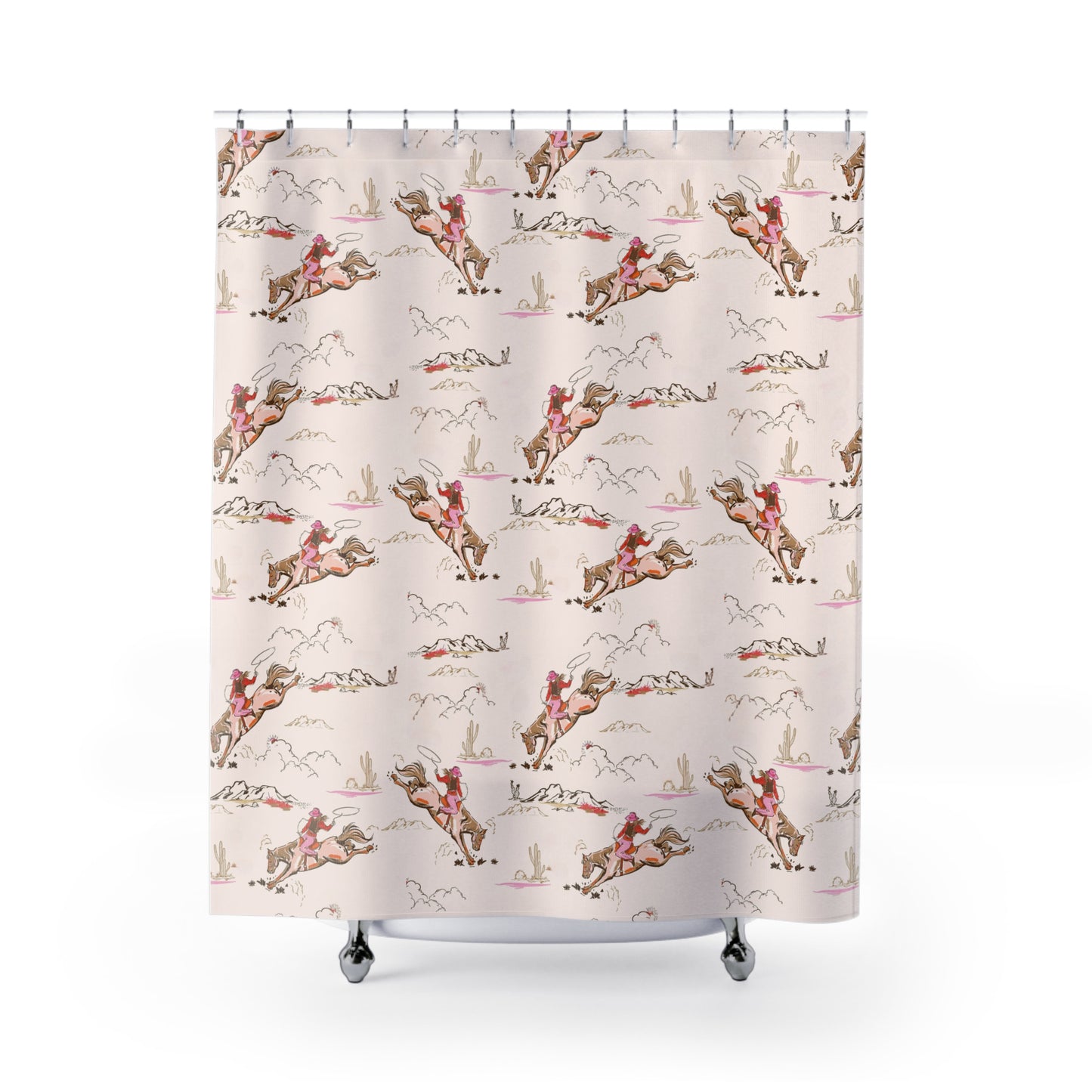 Cowgirl Bucking Bronco Shower Curtain | Pink Western Bath Decor | 71" × 74" | Urban Cowgirl Collection