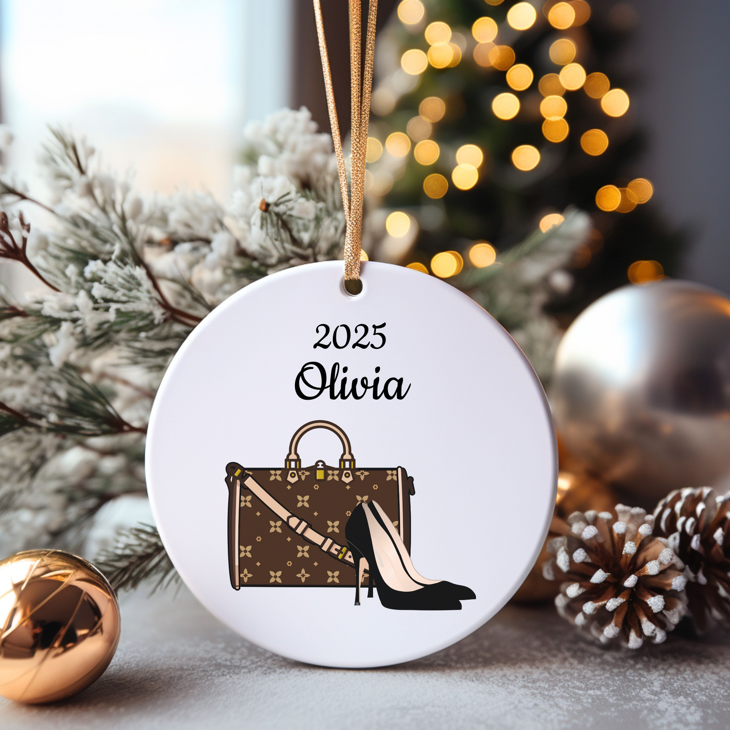 Personalized Ceramic Christmas Ornament | Shoes & Purse or Purse Only | 2025 | 4 Shape Options