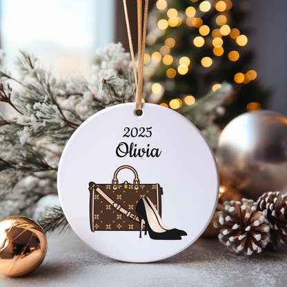 Personalized Ceramic Christmas Ornament | Shoes & Purse or Purse Only | 2025 | 4 Shape Options