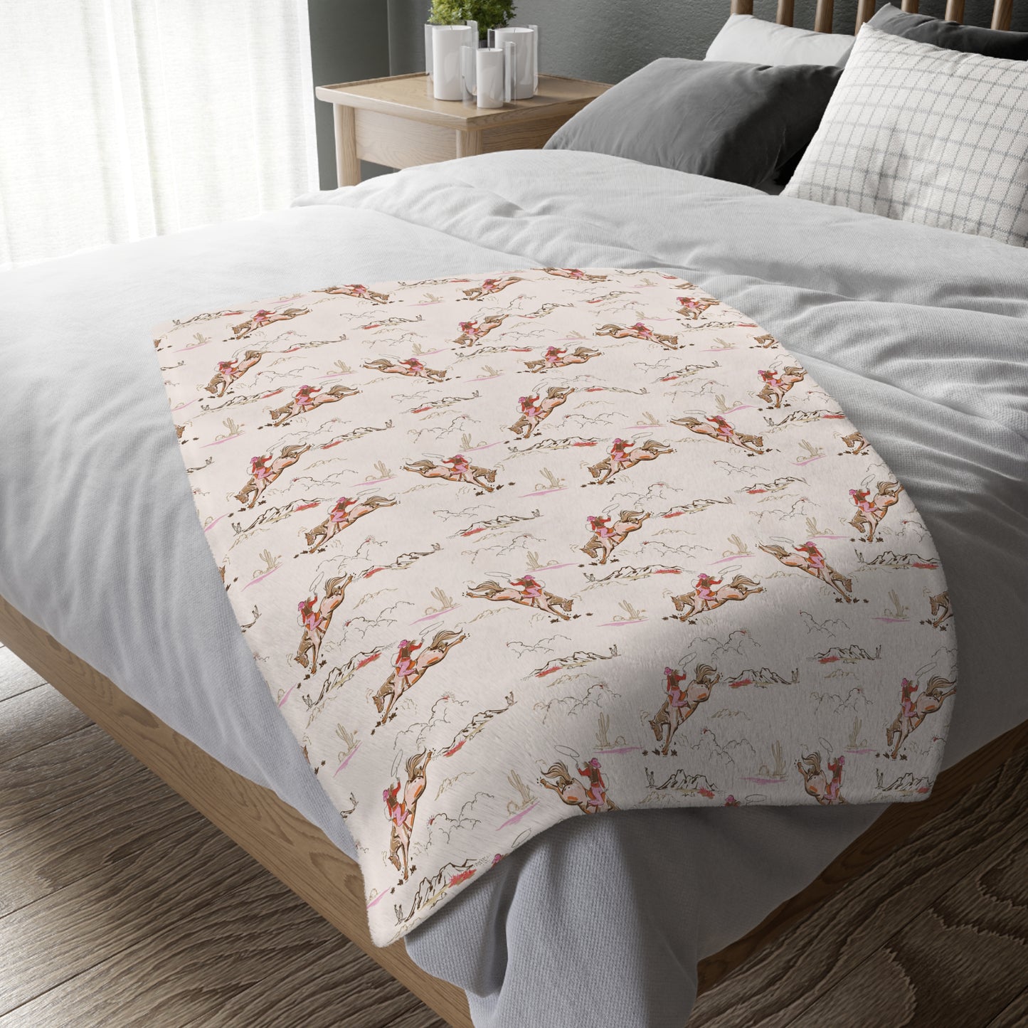 Retro Rodeo Cowgirl Throw Blanket | Velveteen | 3 Sizes