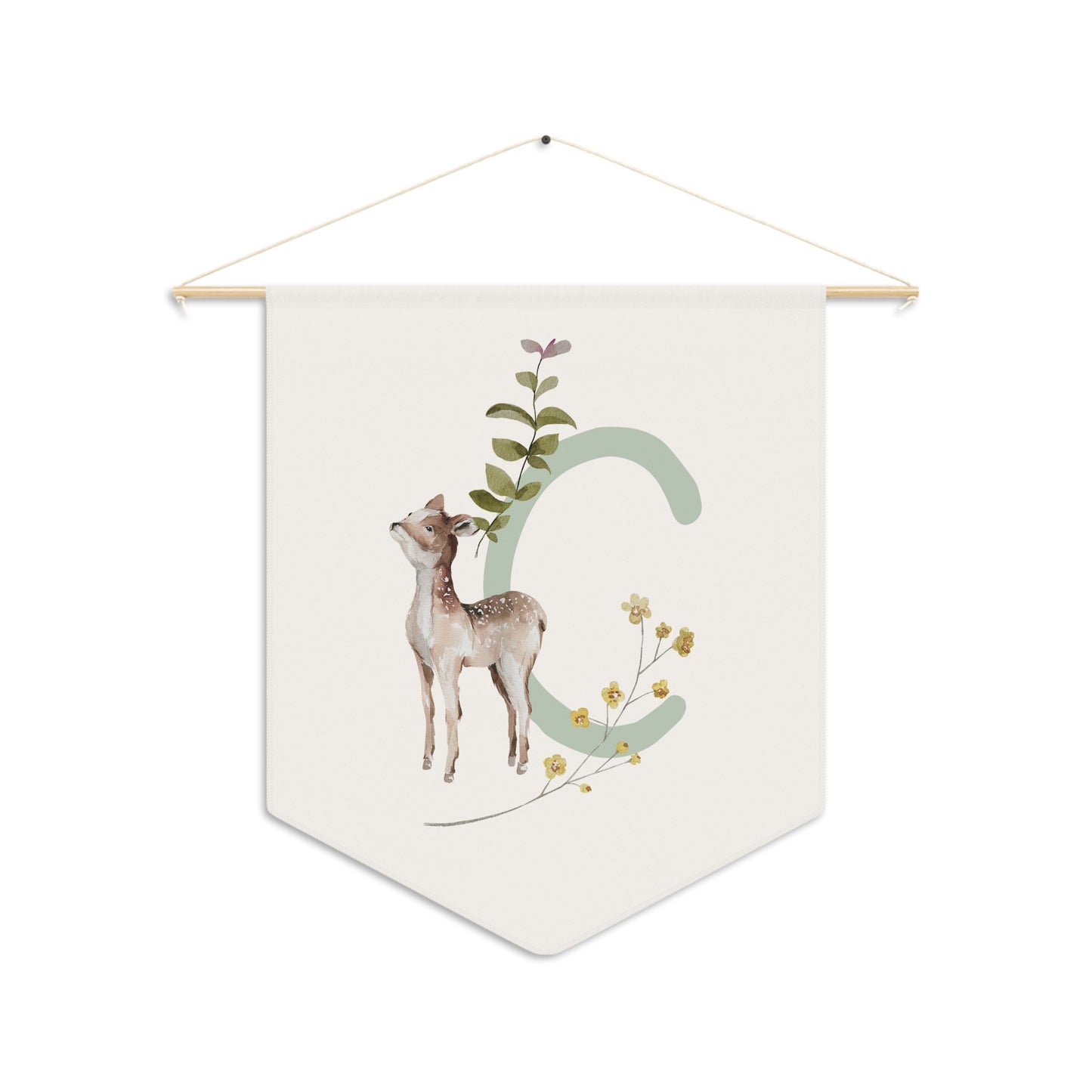 Decorative banner with a deer and letter 'C' design on a white background