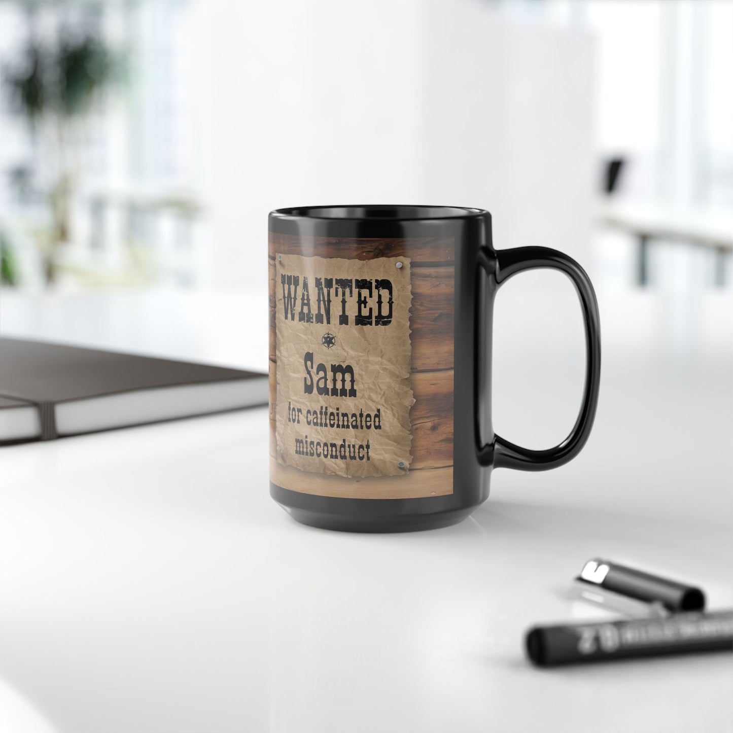 Wanted Poster Black Mug – Personalized 'Wanted Todd' Western Coffee Cup