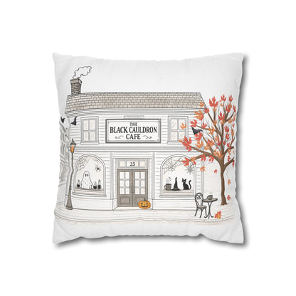 Black Cauldron Café Halloween Square Throw Pillow Cover | 14x14, 16x16, 18x18, 20x20