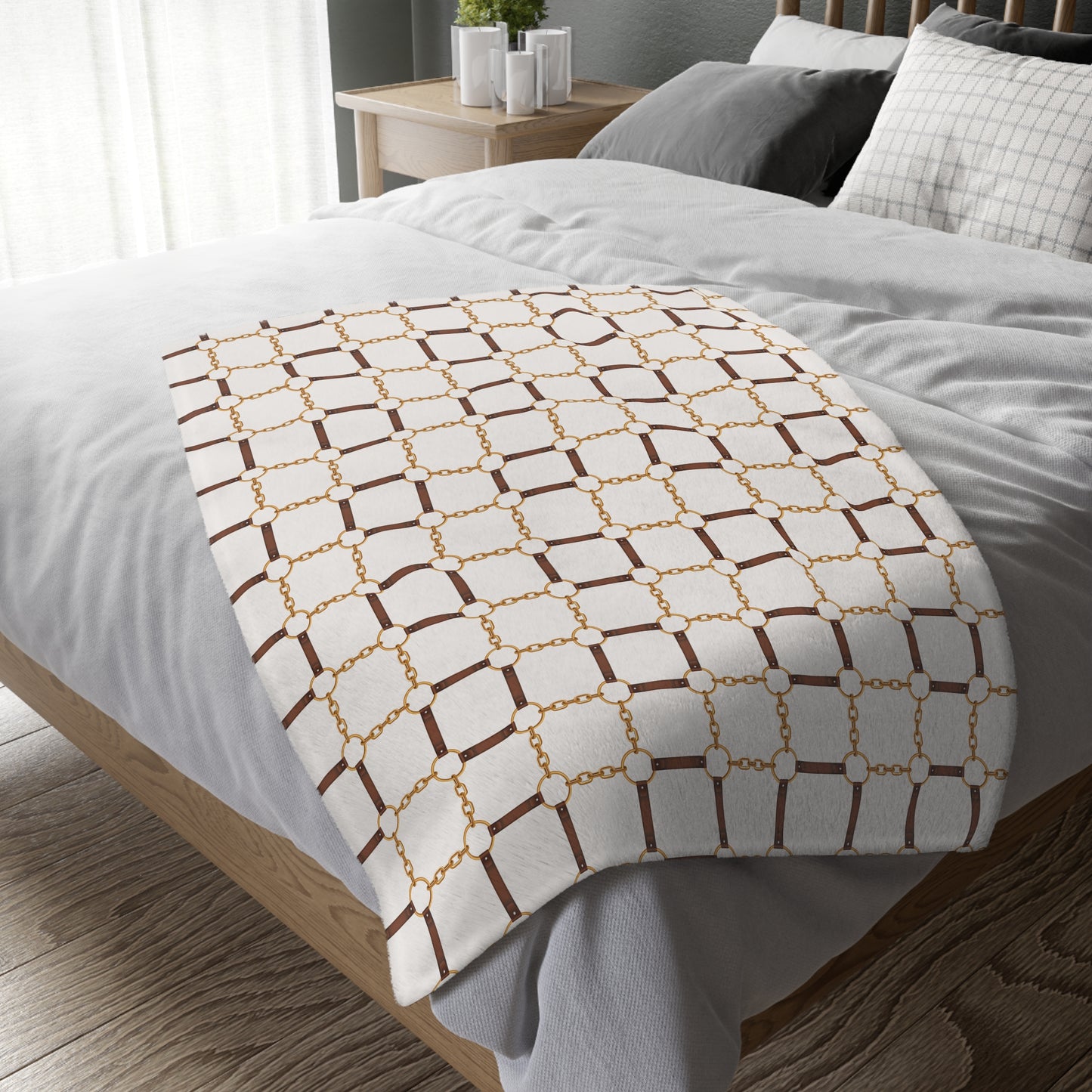 Modern Equestrian Classic Equestrian Motif Throw Blanket | Velveteen | 3 Sizes