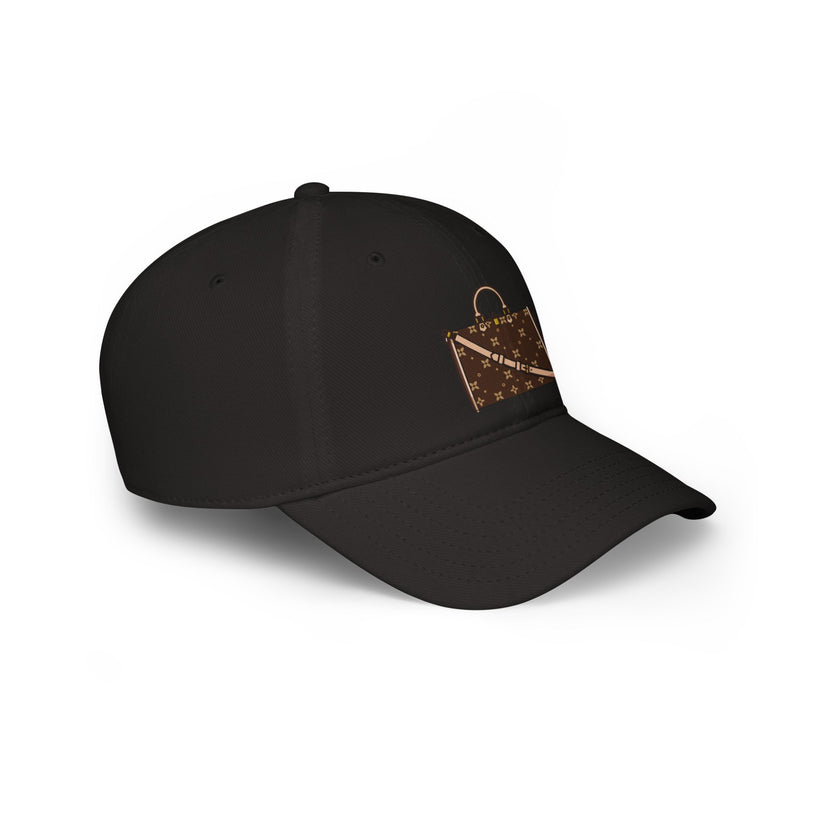Back women’s fashion cap with custom handbag and shoes design