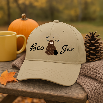 Boo-Jee Ghost Baseball Cap | White or Khaki | Choose Ghost or Ghost with Cat & Bat