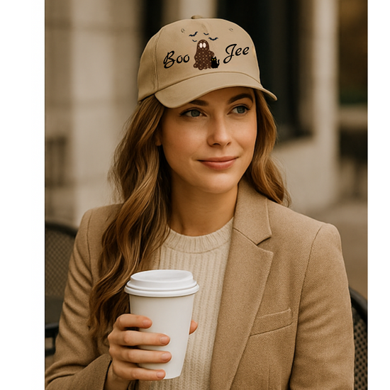 Boo-Jee Ghost Baseball Cap | White or Khaki | Choose Ghost or Ghost with Cat & Bat
