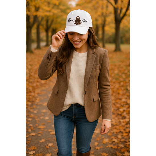 Boo-Jee Ghost Baseball Cap | White or Khaki | Choose Ghost or Ghost with Cat & Bat