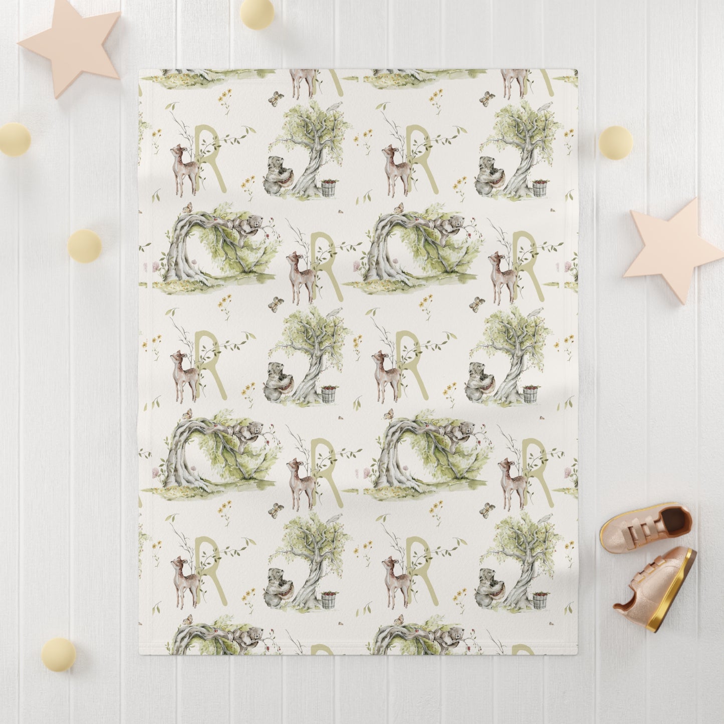 Petits Animaux | Orchard Bears Baby Blanket | Personalized Monogram Blanket - Tresor Valeur