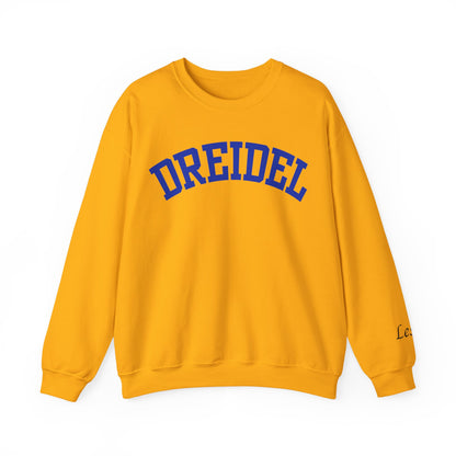 DREIDEL Collegiate Personalizable Sweatshirt | Custom Sleeve or Back | White, Gold & Blue