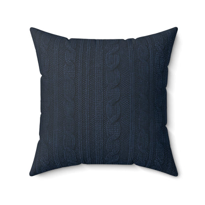 Navy blue textured pillow on a white background